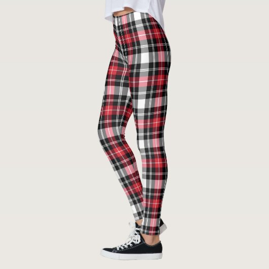 Red White Black Kariert Weihnachtsfeiertag Leggings (Links)