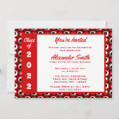 Red White Black Square Dot Border Graduation Party Einladung (Vorderseite)