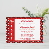Red White Black Square Dot Border Graduation Party Einladung (Stehend Vorderseite)