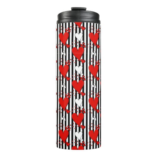 Red White Black Valentine Hearts Thermosbecher (Vorderseite)