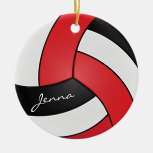 Red, White & Black 🏐 Volleyball - Personalize Keramik Ornament