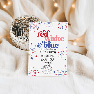 Red White & Blue 21st Birthday Einladung