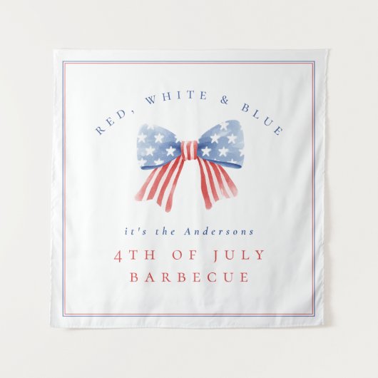 Red White Blue 4. Juli Barbecue Watercolor Bow Wandteppich (Vorderseite)