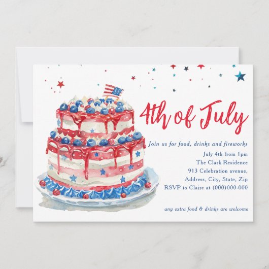 Red White Blue 4. Juli Cake Einladung (Vorderseite)
