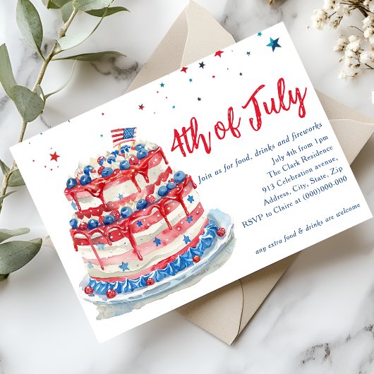 Red White Blue 4. Juli Cake Einladung