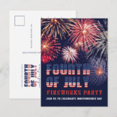 Red White Blue 4. Juli Fireworks Party Einladungspostkarte (Vorne/Hinten)