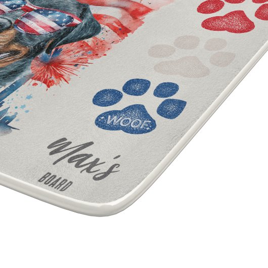 Red White Blue 4. Juli Funny Rottweiler Hund Schneidebrett (Ecke)