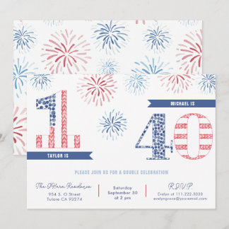 Red White Blue 4. Juli Gemeinsame Geburtstagsparte Einladung