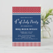 Red White Blue 4. Juli GRILLEN Celebration Einladung (Stehend Vorderseite)