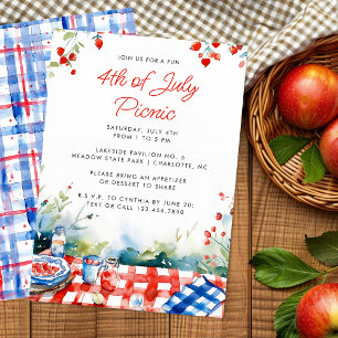 Red White Blue 4. Juli Summer Picnic Einladung
