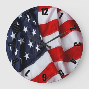 Red White Blue American Flag Customized Photo Große Wanduhr