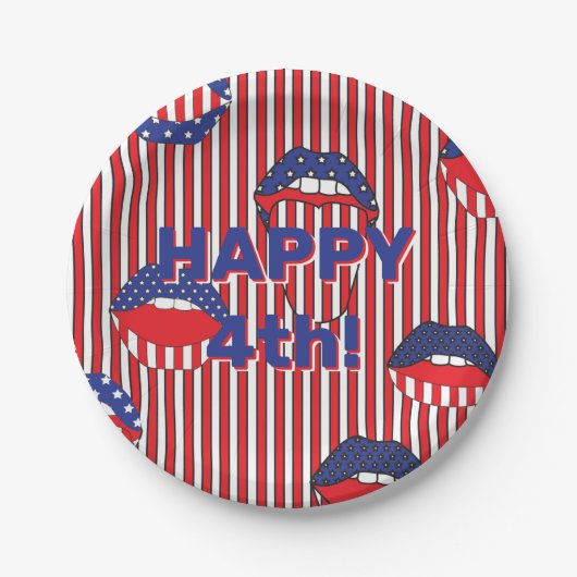 Red White Blue American Flag Mouth Pappteller (Vorderseite)