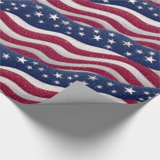 Red White Blue American Flag Stars Wave Pattern Geschenkpapier (Ecke)
