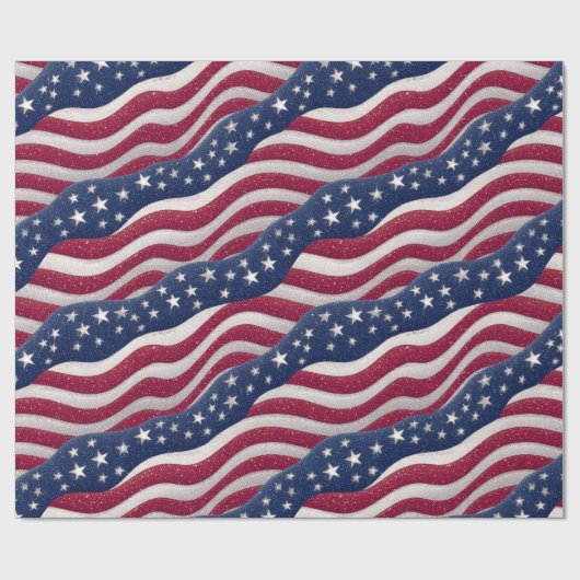 Red White Blue American Flag Stars Wave Pattern Geschenkpapier (Flach)