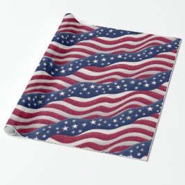 Red White Blue American Flag Stars Wave Pattern Geschenkpapier