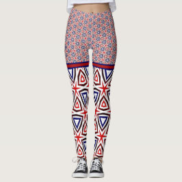 Red White Blue American Patriotic Modern Pattern Leggings