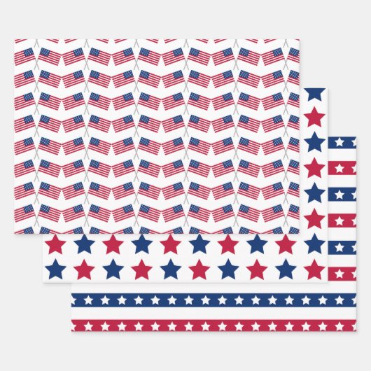 Red White Blue American USA Flaggen 4. Juli Stars Geschenkpapier Set (Set)