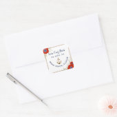 ⚓ Red White & Blue Anemone Anchor Wedding Quadratischer Aufkleber (Umschlag)