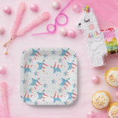 Red White & Blue Aquarellstars PATTERN Square Pappteller (Party)