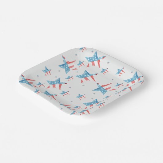 Red White & Blue Aquarellstars PATTERN Square Pappteller (Gewinkelt)