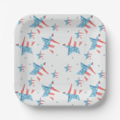 Red White & Blue Aquarellstars PATTERN Square Pappteller (Vorderseite)