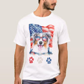 Red White Blue Australian Shepherd Dog 4. Juli T-Shirt (Vorderseite)