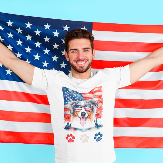 Red White Blue Australian Shepherd Dog 4. Juli T-Shirt