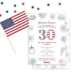 Red White Blue Backyard Family 30. Geburtstags-Par Einladung