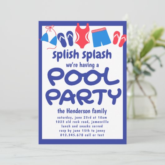 Red White Blue Backyard Pool Party Einladung (Stehend Vorderseite)
