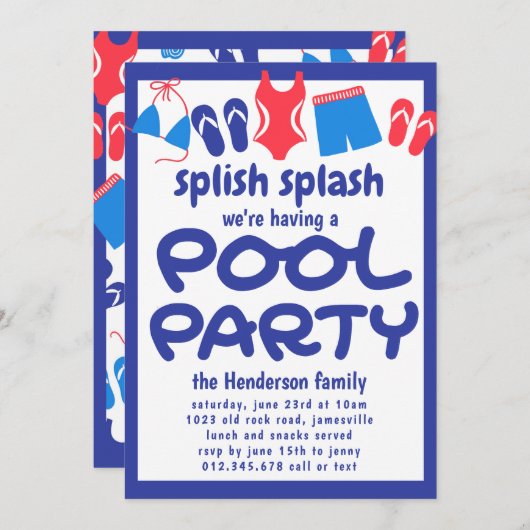 Red White Blue Backyard Pool Party Einladung (Vorne/Hinten)