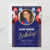 Red White Blue Balloons Kindergeburtstag Einladung (Vorderseite)