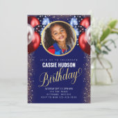 Red White Blue Balloons Kindergeburtstag Einladung (Stehend Vorderseite)