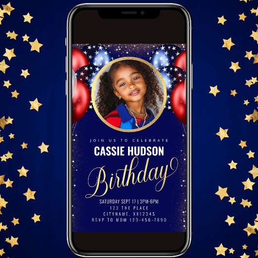 Red White Blue Balloons Kindergeburtstag Einladung