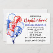 Red White & Blue Balloons Nachbarschafts-Party Einladung (Vorderseite)