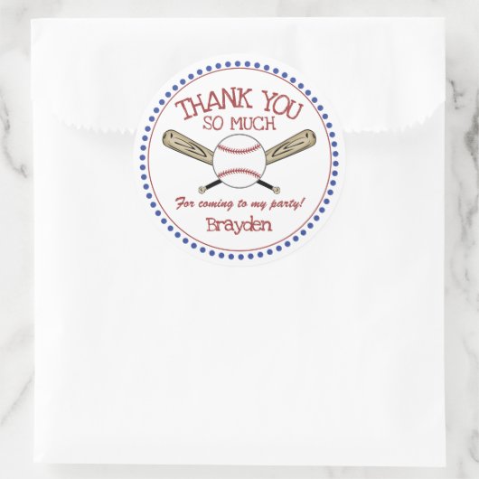 Red|White|Blue Baseball Theme Vielen Dank Runder Aufkleber (Tasche)