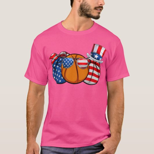 Red White Blue Basketball Lover Patriotic 4. T-Shirt (Vorderseite)