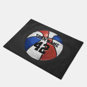 Red White Blue Basketball Name und Nummer Fußmatte (Schrägansicht)