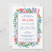 Red White Blue Blume 4. Juli Party Patriotic Einladung (Vorderseite)