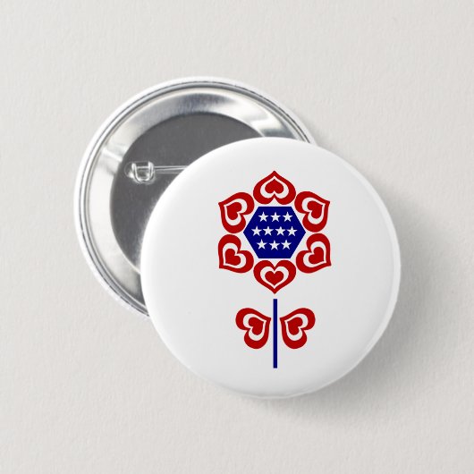Red White Blue Blume Patriotic Design Button (Vorne & Hinten)