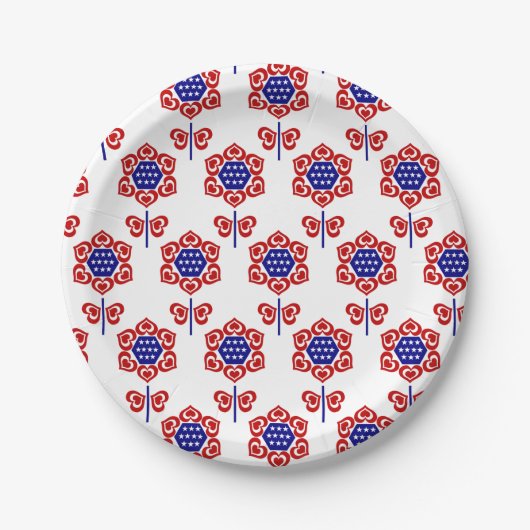 Red White Blue Blume Patriotic Design Pappteller (Vorderseite)