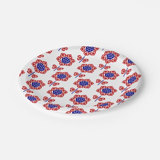 Red White Blue Blume Patriotic Design Pappteller (Schrägansicht)