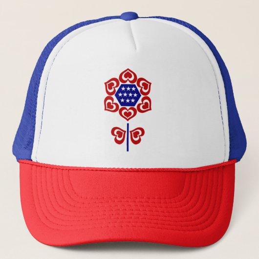 Red White Blue Blume Patriotic Design Trucker Hat Truckerkappe (Vorderseite)