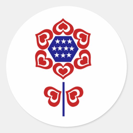 Red White Blue Blume Runder Aufkleber (Vorderseite)