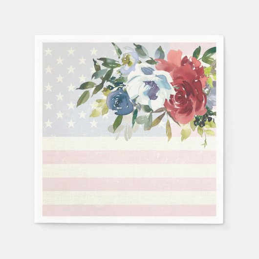 Red White Blue Blume USA Flag Patriotic Napkins Serviette (Vorderseite)