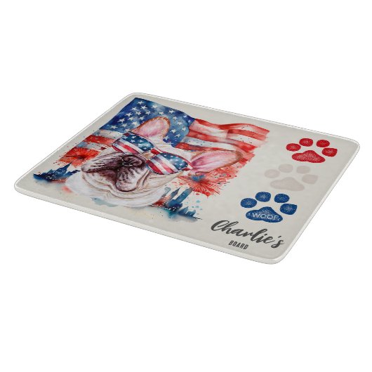 Red White Blue Bulldog Hund American Flag Schneidebrett (Ecke)