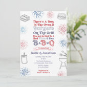 Red White Blue Bun im Oven BabyQ Baby Shower Einladung (Stehend Vorderseite)