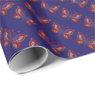 Red White Blue Butterfly Blue Geschenkpapier