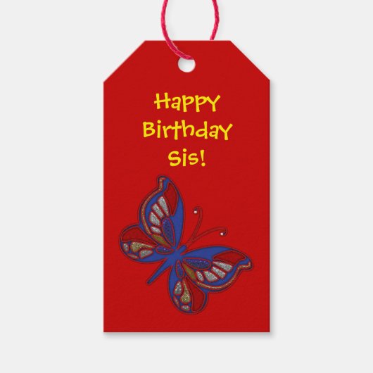 Red White Blue Butterfly Red-Geschenk-Tag Geschenkanhänger (Vorderseite)