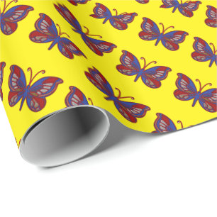 Red White Blue Butterfly Yello Geschenkpapier