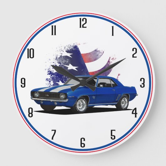 Red White Blue Camaro Große Wanduhr (Vorderseite)